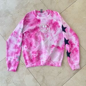 Pink smiley face and star tie dye sweatshirt